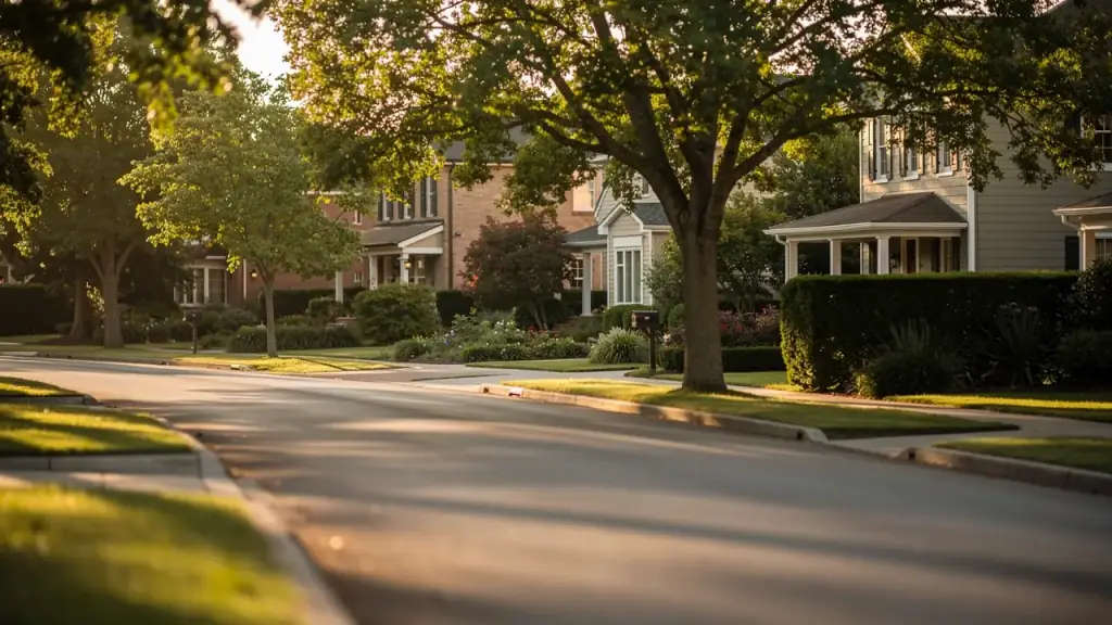 A residential Georgia street at golden hour, representative of the neighborhoods the agency serves